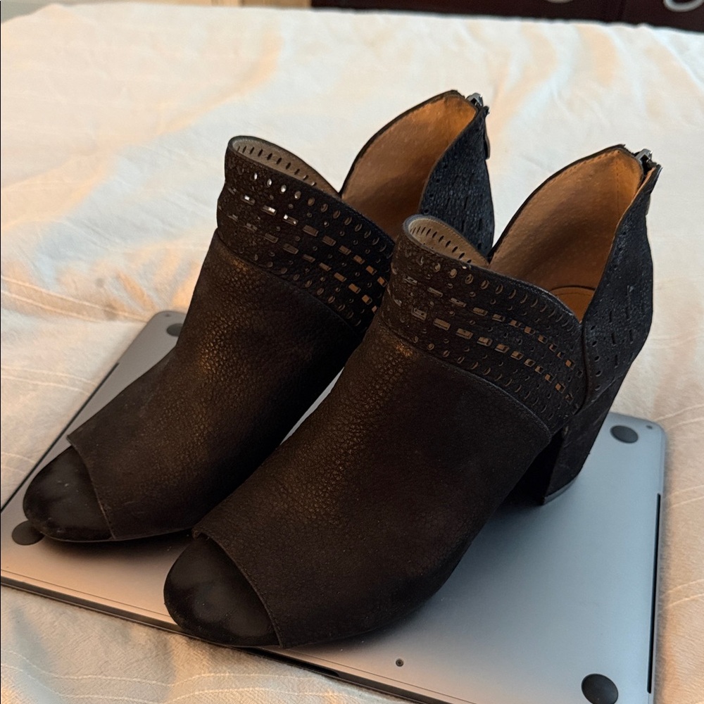 ANTONIO MELANI Black Peep-Toe Ankle Booties